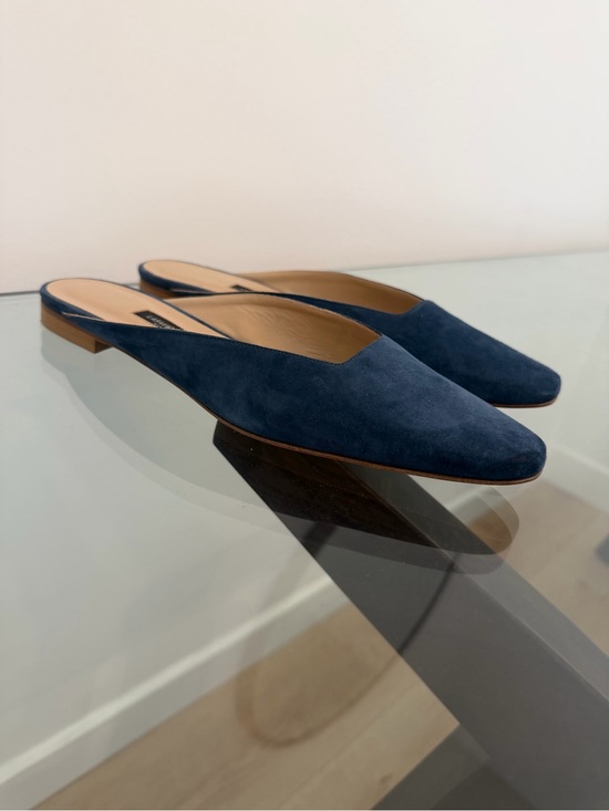 Lafayette 148 New York Shoes - Lafayette 148 Navy Blue Suede Italian Leather Mule Flats EU 39